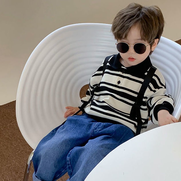 Áo Sweater Họa Tiết Kẻ Sọc Phong Cách Hàn Quốc Thời Trang Xuân Thu Mới Cho Bé Trai