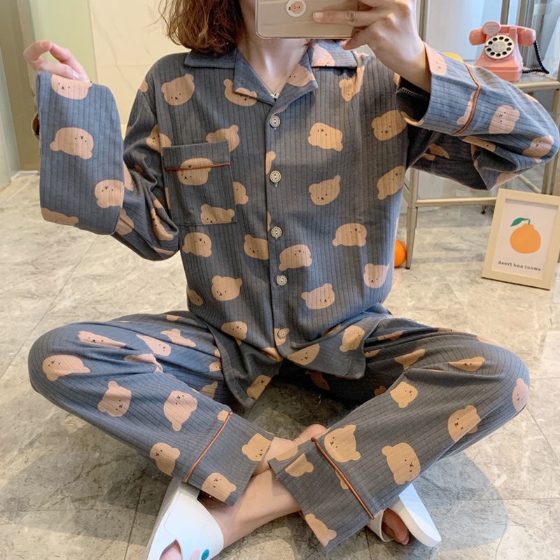 Bộ đồ ngủ Nhật Bản hoạt hình bông tinh khiết trong quần áo hai mảnh dài tay học sinh nhỏ phục vụ tại nhà