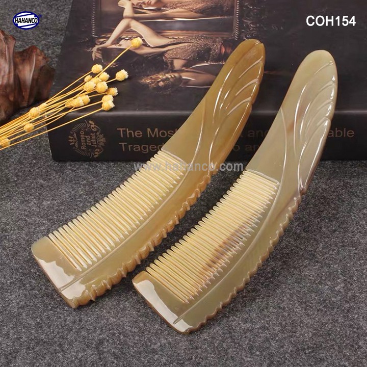 Lược sừng xuất Nhật - (Size: XL - 19,5cm) Lược liềm khía cao cấp -COH154- Horn Comb of HAHANCO - Chăm sóc tóc