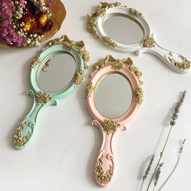 Gương Hoa Hồng Cầm Tay Phong Cách Vintage Châu Âu Cho Nữ