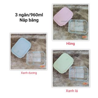 Hộp cơm văn phòng thủy tinh có chia ngăn và dùng được trong lò vi sóng