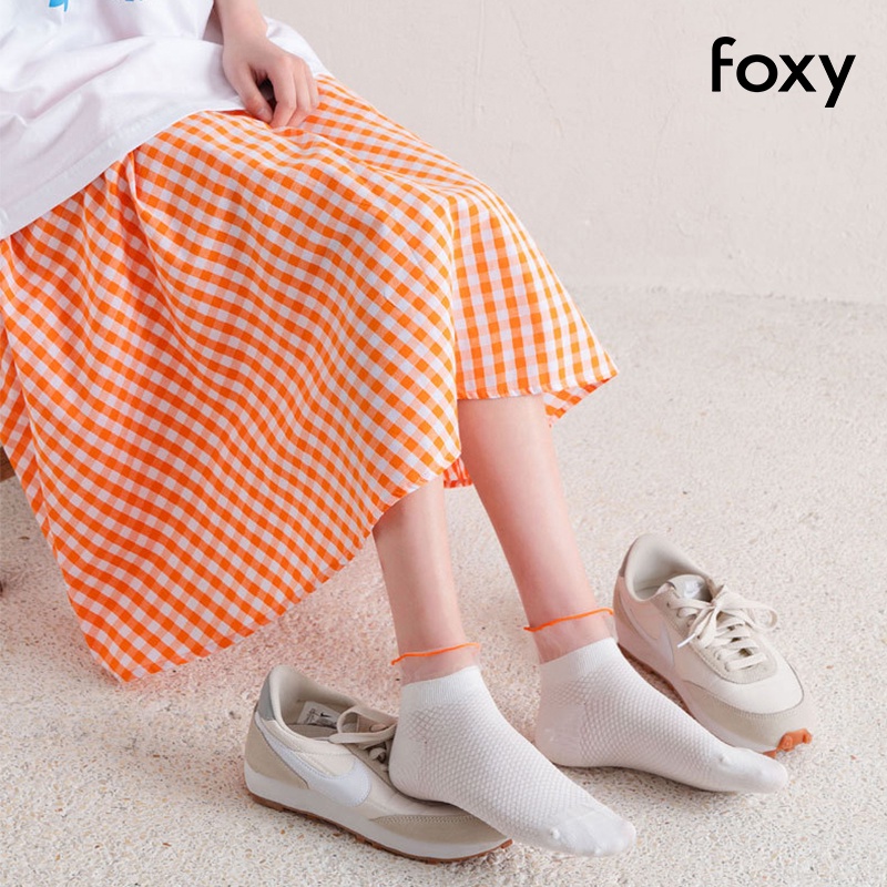 Tất Nữ Cổ Thấp Màu Trắng Phong Cách Nhật Bản Cổ Ren Hoạ Tiết Hoa Cỏ Dễ Thương Foxy - FOS003
