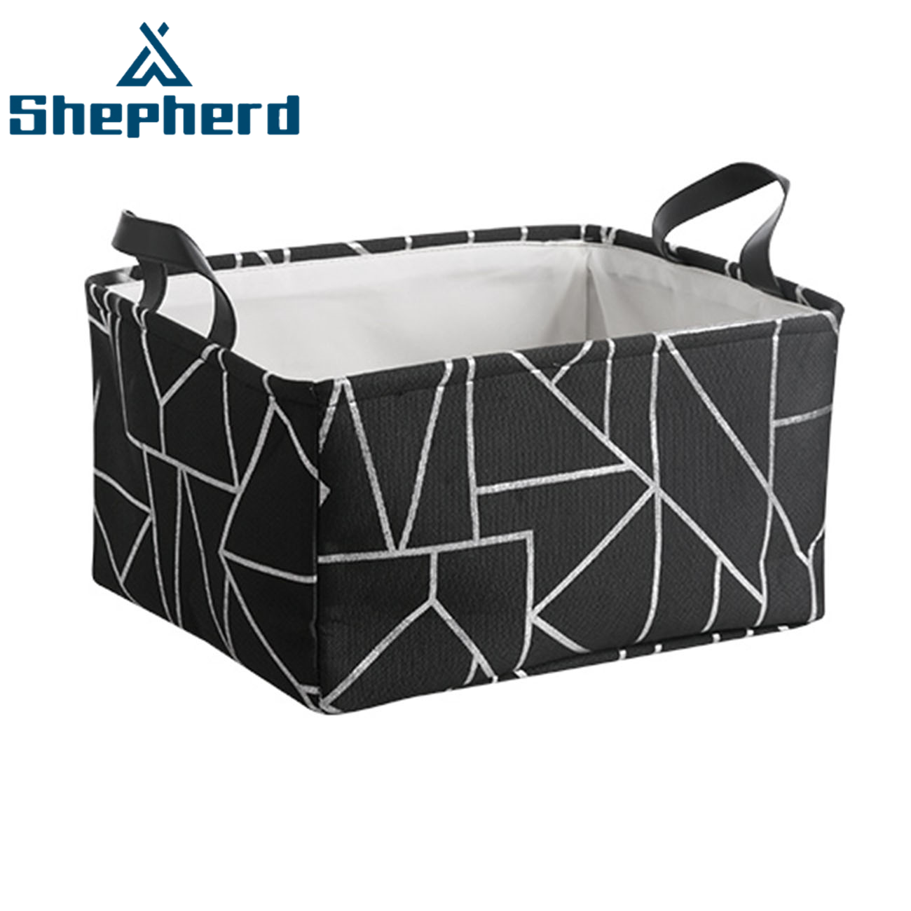Shepherd Canvas Stacked Geometry Pattern Storage Basket with Handle