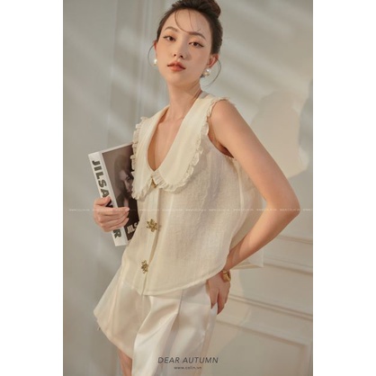 [COLIN CLOTHING] Áo sơ mi nữ cổ bèo nút đá sao