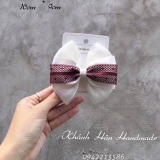 Kẹp tóc nơ màu kem phối ren size 10cm * 9cm cho bé gái