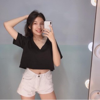[Ảnh Thật]Áo Croptop Cổ Tim Form Rộng Basic
