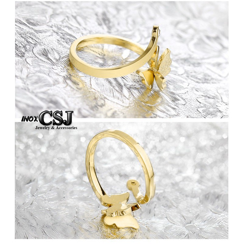 NHẪN TITAN CON BƯỚM PHUN CÁT FREE SIZE MÀU VÀNG TC013 siêu đẹp - tặng hộp đựng xinh xắn