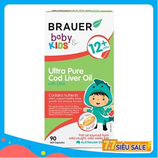 Viên Dầu Cá Bổ Sung DHA Phát Triển Trí Não Cho Bé Brauer Ultra Pure Cod  Liver Oil 12+ 90v