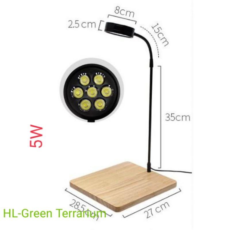 Đèn đế gỗ 5w và 3w dùng trong terrarium, thủy sinh, tiểu cảnh....