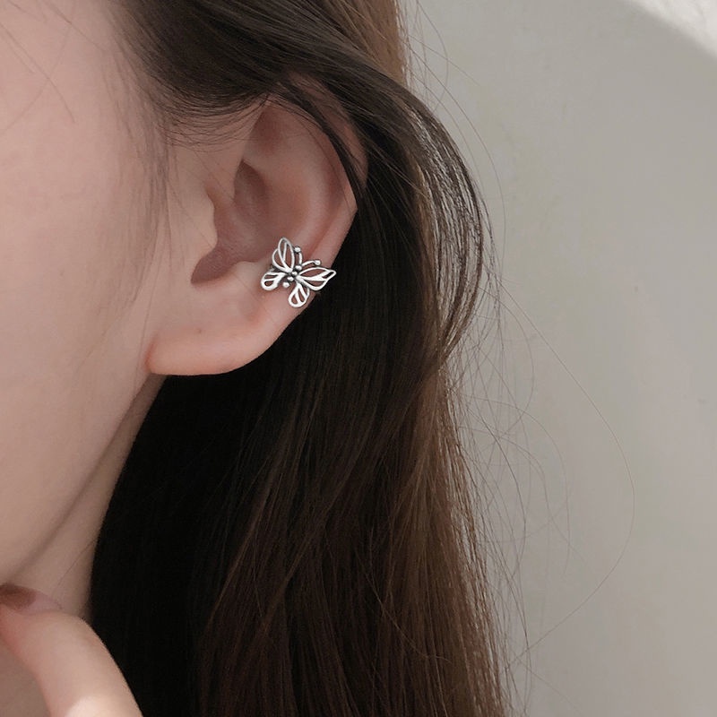 Khuyên kẹp vành tai kim loại hình bướm dễ thương phong cách cổ điển cá tính dành cho nữ