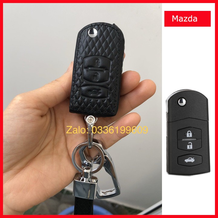 Bao da chìa khóa ô tô Mazda 3S chìa bật cắm ổ 2- 3 nút , màu đen hàng cao cấp loại đẹp M4