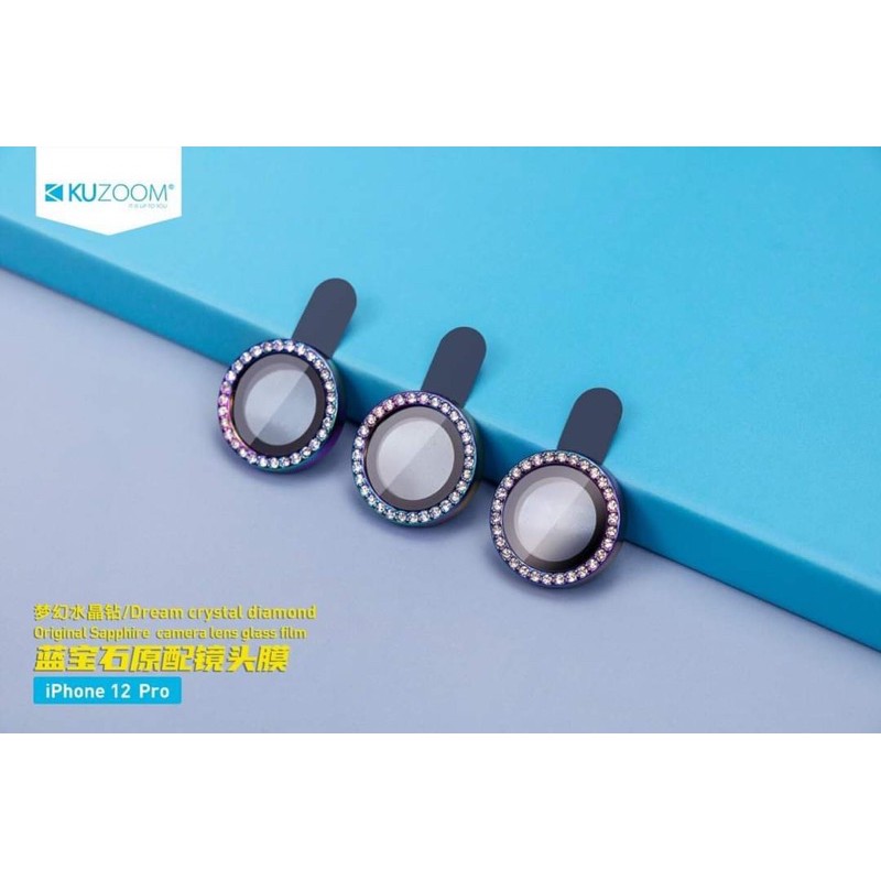 CHÍNH HÃNG KUZOOM ĐÍNH ĐÁ KIM CƯƠNG - Bộ 3 miếng dán camera Ip 13 MINI / PRO / MAX đính đá cao cấp