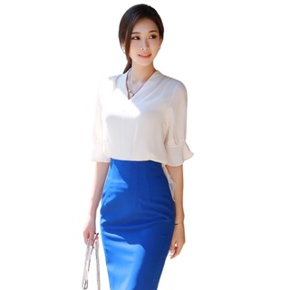 Áo Sơ Mi  Cổ V Tay Xòe Nơ Cách Điệu - QA0140