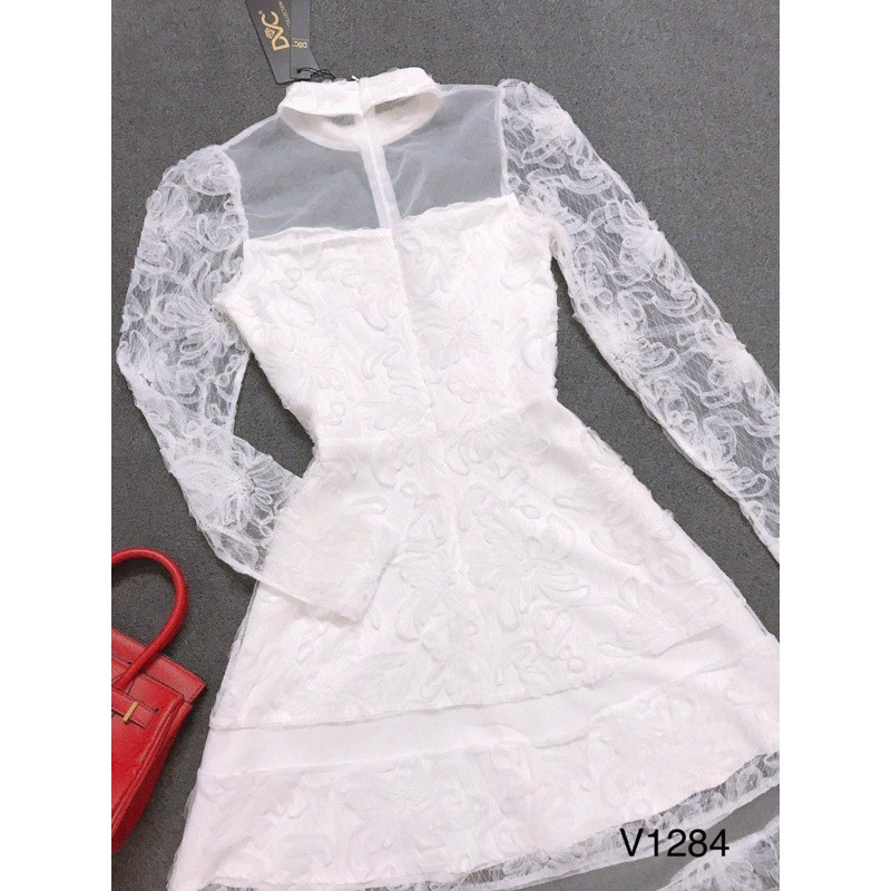[SẴN] Đầm trắng thiết kế DVC gắn hoa rời