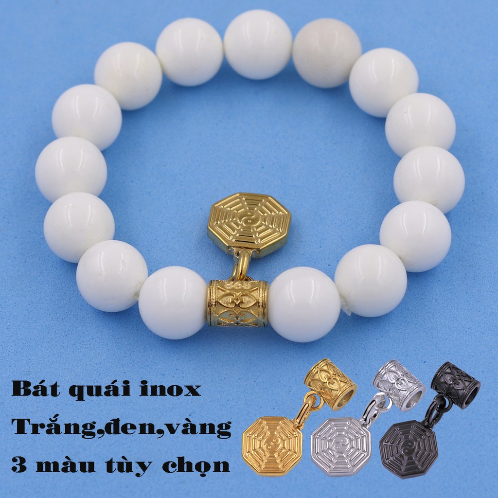 Chuỗi tay San Hô trắng 12 ly - Charm Bát Quái Inox VSHTBQV12 - Hợp mệnh Thủy, mệnh Kim