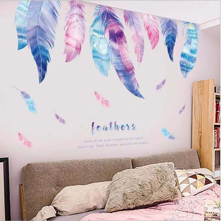 Decal dán trang trí phòng ngủ nhiều màu sắc - lông vũ sáng tạo đẹp và lãng mạn