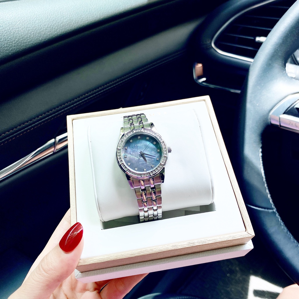 Đồng Hồ Nữ CITIZEN Eco-Drive Silhouette Swarovski Crystal EM0770-52Y Chính Hãng Tặng Dây Da Cao Cấp