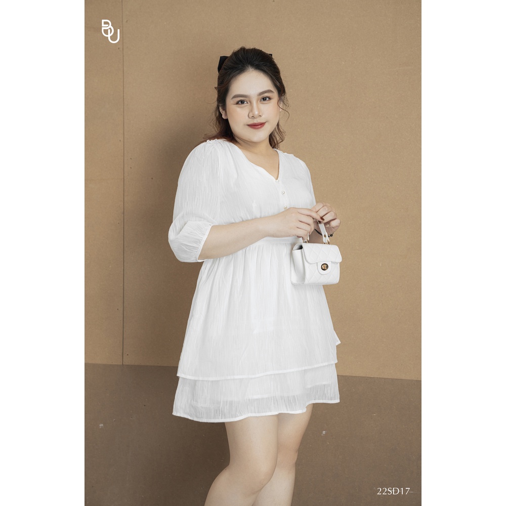 Đầm cổ V nhún eo tay lỡ 2 tầng BIGSIZE  - 22SD17 -