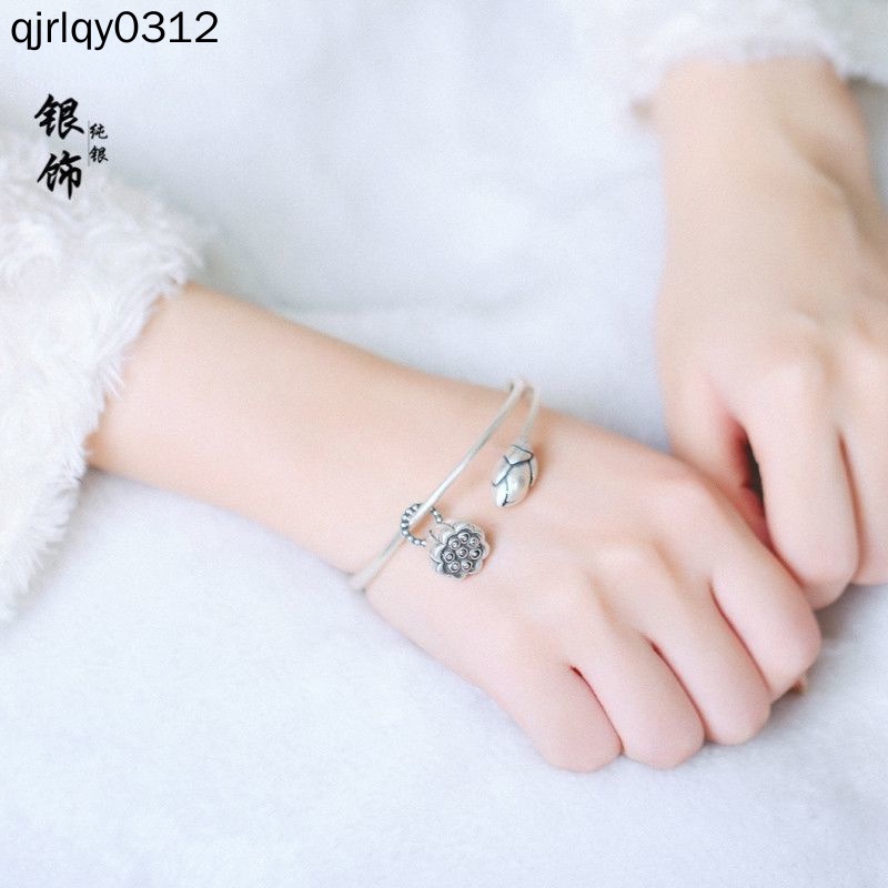 Vòng Tay Bạc s990 Mặt Hoa Sen Thời Trang Thanh Lịch