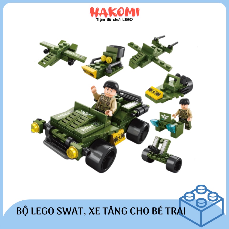 Bộ Đồ Chơi Lego Xe Tăng, Swat Quân Sự - Mô Hình Lắp Ráp Phát Triển Tư Duy Cho Bé Trai 150 Chi Tiết