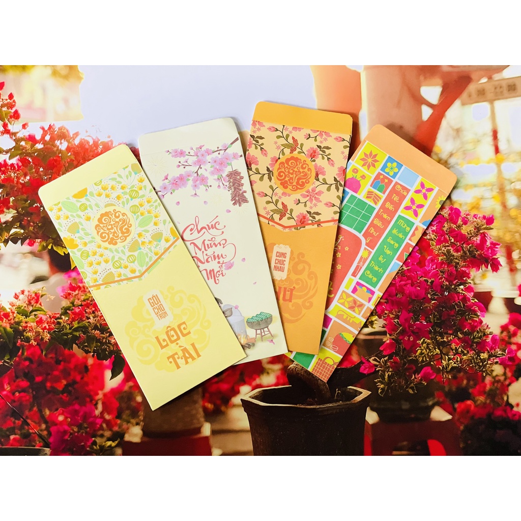 3 set = 12 bao lì xì tết chủ đề LỘC TÀI- Tone Vàng