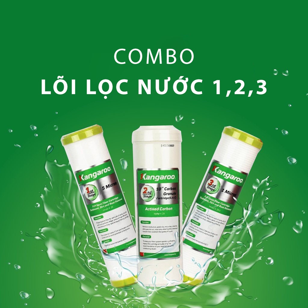 Bộ lõi lọc nước Kangaroo số 1, 2, 3 Hàng chính hãng bán lẻ và bán combo 3 lõi