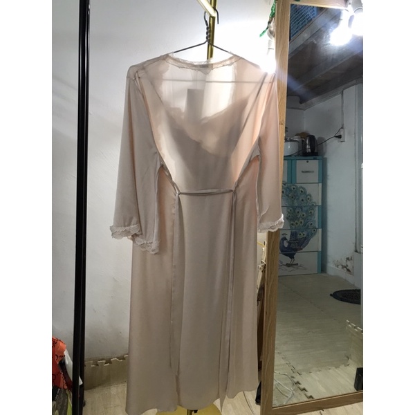 Set choàng cặp + váy lụa trắng trơn phối ren