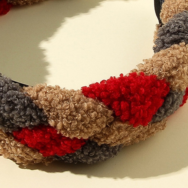 Băng Đô Cài Tóc Giả Lông Cừu Bản Rộng Màu Tương Phản Phong Cách Dân Tộc Vintage Mùa Đông Cho Nữ