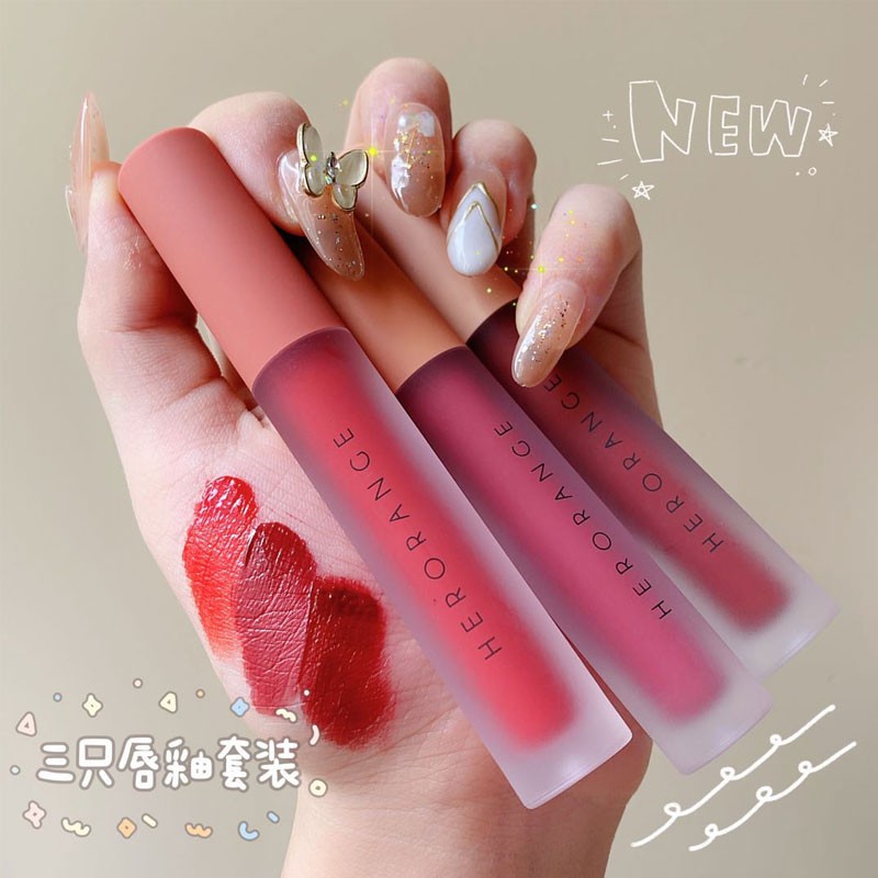 Set 3 son kem lì HERORANGE chất velvet mịn lì Fluffy Lip Glaze | Thế Giới Skin Care