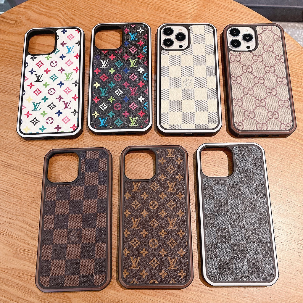 Ốp Điện Thoại Họa Tiết LV GUCCI Viền Màu Sang Trọng Cho iPhone 13Promax 12Pro 11promax XSMAX XR XS X