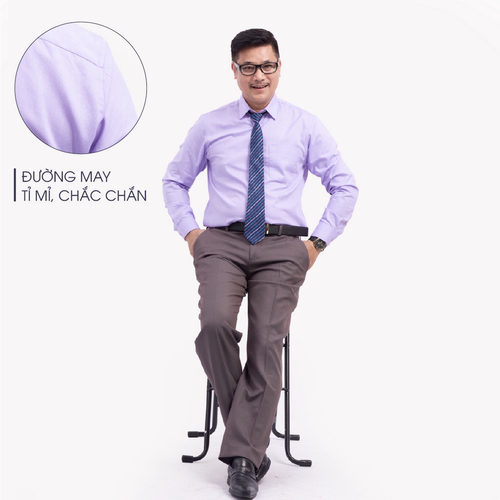 Áo Sơ Mi Nam Dài Tay Trung Niên ANCHI Màu Tím Nhạt Trơn Vải Sợi Tre Cao Cấp