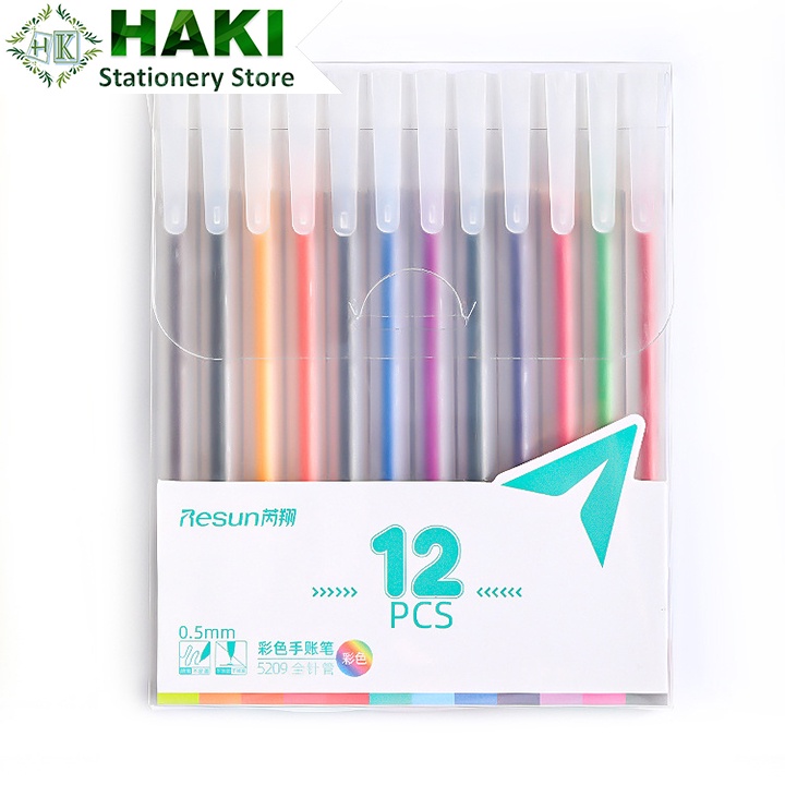 Hộp 12 bút bi màu mực gel HAKI Resun bút Muji bản dupe 12 màu ngòi 0.5mm B45