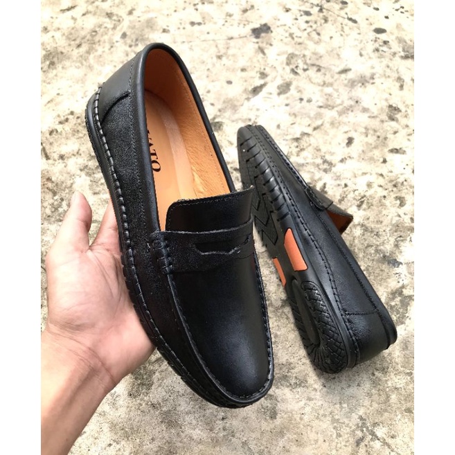 Giày mọi nam da bò nguyên tấm, đế cao su mềm, mã M01,màu đen, mẫu mới nhất hiện nay