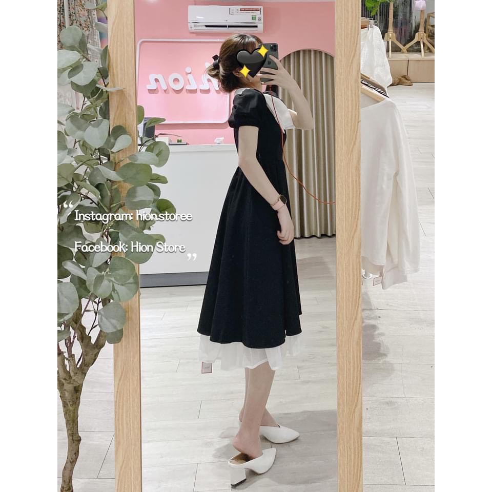 [Mã FATHANG5 giảm 10K đơn 50K] ĐẦM ĐEN XOÈ CỔ TRẮNG LAI BÈO TRẮNG | BigBuy360 - bigbuy360.vn