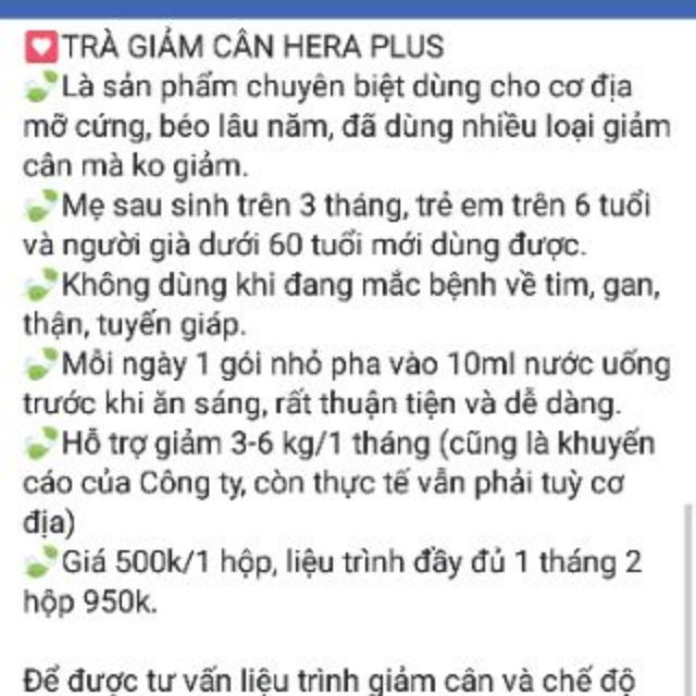 Trà thảo mộc giảm cân HERA PLUS