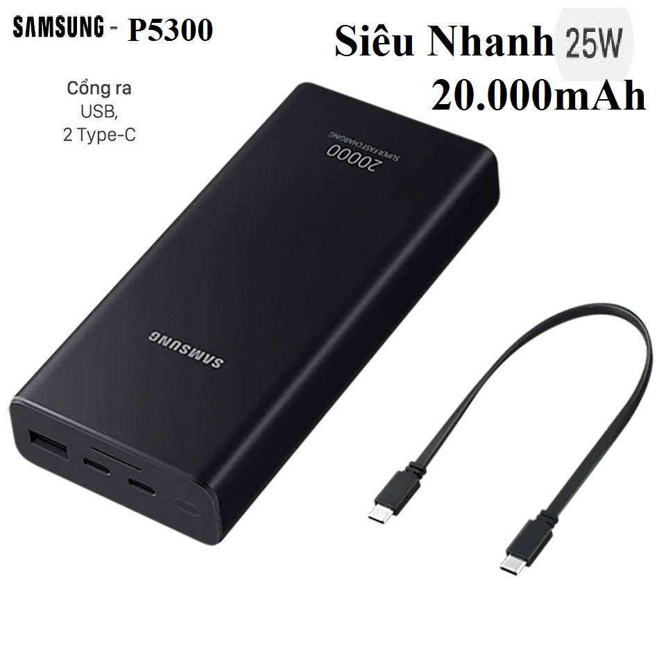 Pin Dự Phòng Siêu Nhanh 25W EB-P5300 Dung Lượng 20.000mAh Chính Hãng Samsung, Fullbox, Nguyên Seal, Bảo Hành Hãng