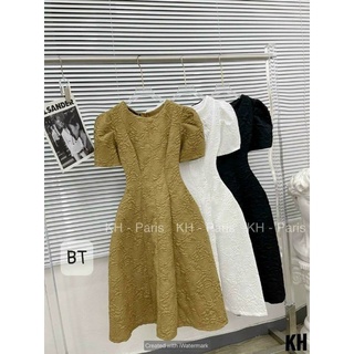 ĐẦM MIDI VẢI XỐP HOA NỔI