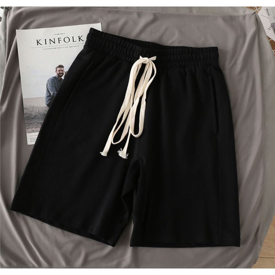 Quần Short Unisex Nam/Nữ Dáng Lửng Trơn Chất Nỉ Mát Co Dãn Phối Dây Phong Cách Thể Thao Cá Tính