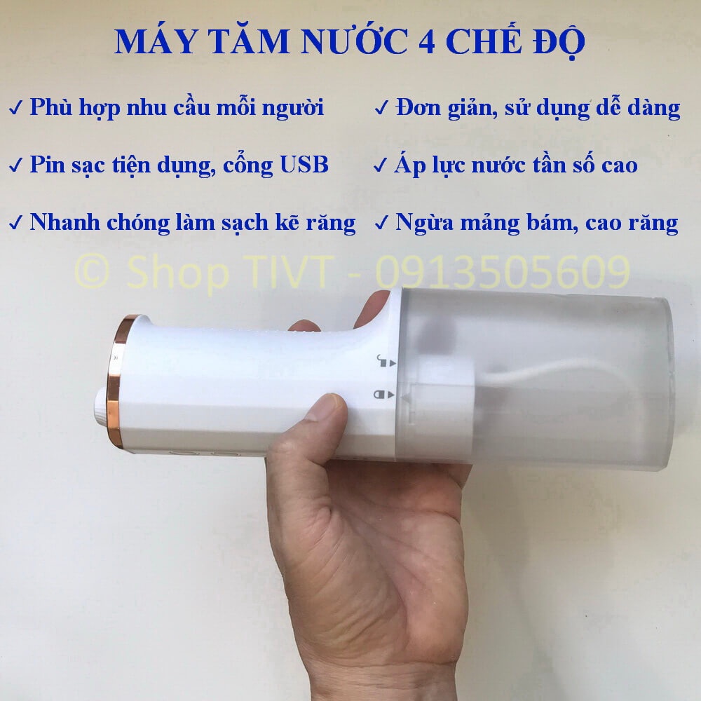 Máy tăm nước 4 chế độ chăm sóc răng, pin sạc tiện dụng, dễ dùng, làm sạch khe răng, ngăn ngừa hình thành cao răng-TIVT