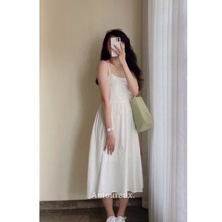 [Amoureux] Váy babydoll dáng dài trắng/đen (Ảnh Thật)