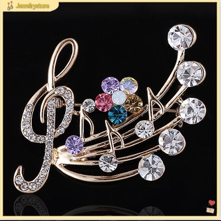 (jewelrystore) Ghim Cài Thiết Kế Nốt Nhạc Khảm Đá Nhân Tạo Nhiều Màu Sắc Cho Nữ