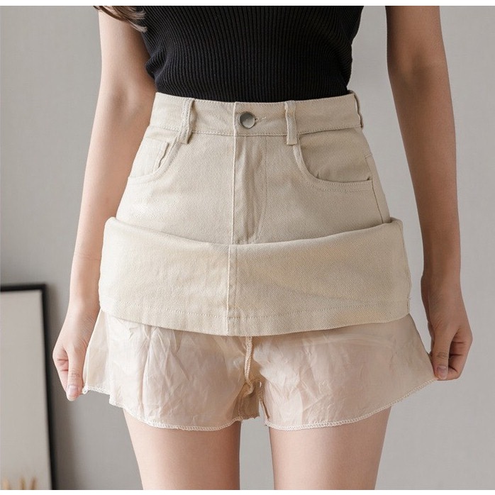 Chân váy chữ A Kaki dáng trơn lưng cao có quần lót trong Gen J - CV CHỮ A KAKI