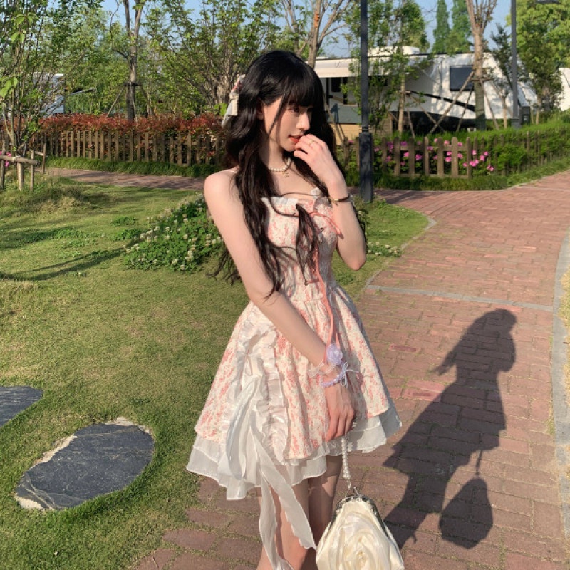 Đầm Dây Rút Trễ Vai Hoạ Tiết Hoa Thời Trang Mùa Hè Cho Phái Nữ
