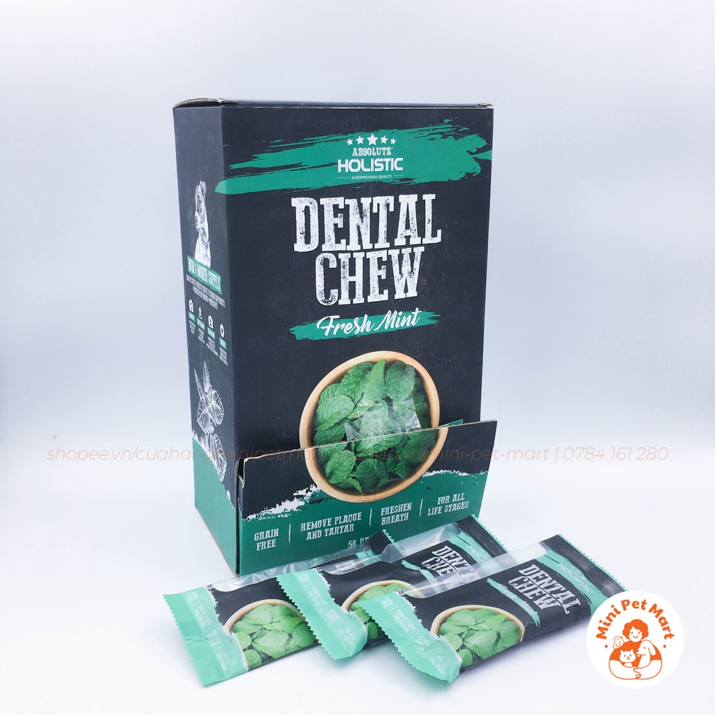 Xương gặm sạch răng, thơm miệng cho chó hình bàn chải ABSOLUTE HOLISTIC DENTAL CHEW - Vị bạc hà