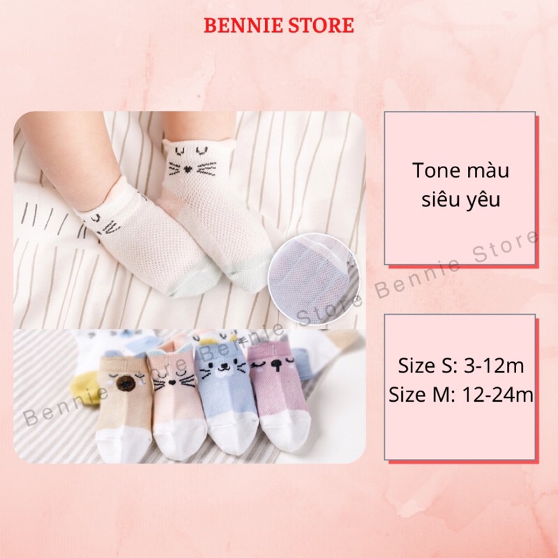 Set 5 đôi vớ lưới cổ thấp cho bé, Tất cho bé sơ sinh đóng túi zip