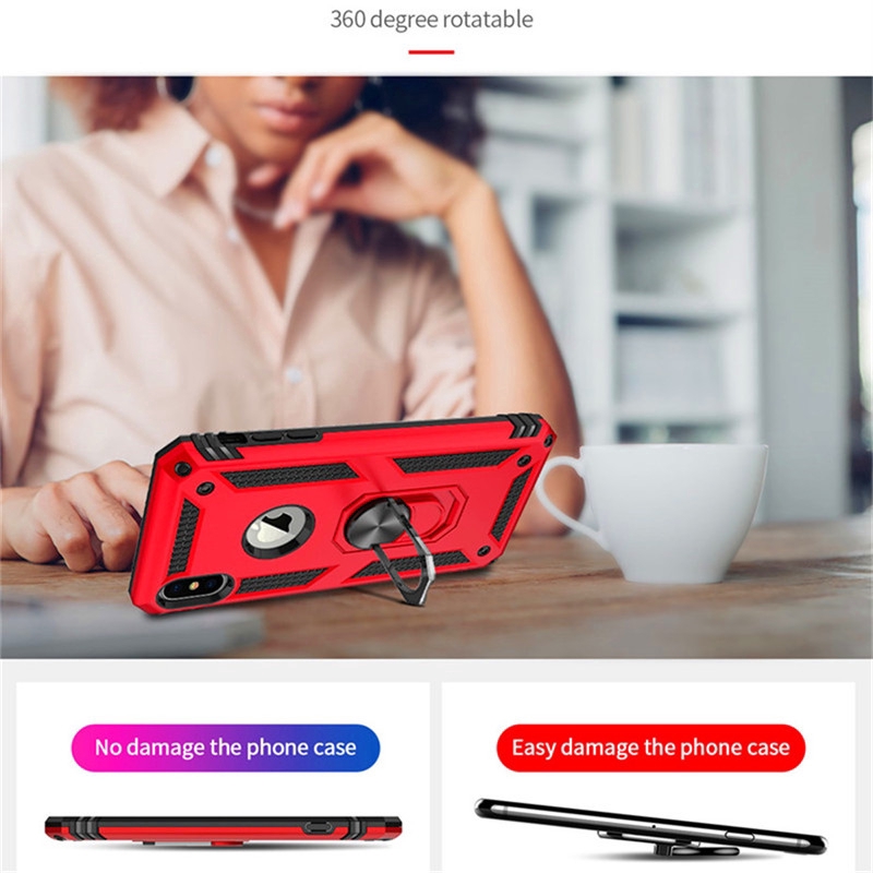 Ốp điện thoại silicon chống sốc kèm móc xỏ ngón nam châm kim loại thích hợp cho iPhone 11 Pro Max Xs Max XR X 5s SE