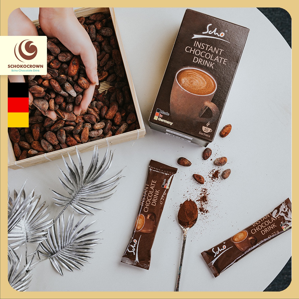 Bột Cacao dinh dưỡng Scho - Scho Dark Drip hộp 10 gói x 27g - Hàm lượng Cacao nguyên chất cao, hương vị đậm