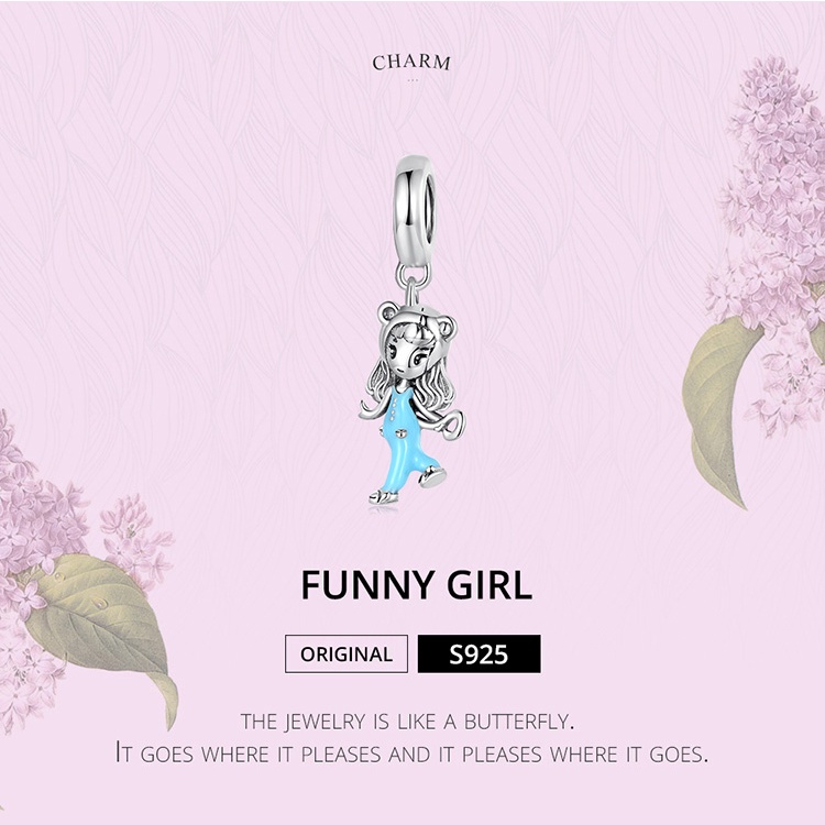 BAMOER Mặt Vòng cổ Bạc 925 Hình Cô Gái Vui Nhộn