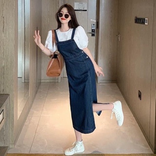  Váy yếm bò dáng dài dày dặn denim cá tính 