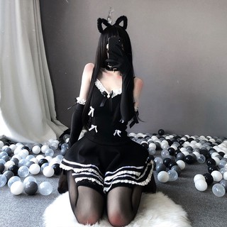 Cosplay tiểu thư, hóa trang nàng công chúa Lolita váy đầm Đen phong cách Nhật Bản kèm mũ, găng tay đủ phụ kiện